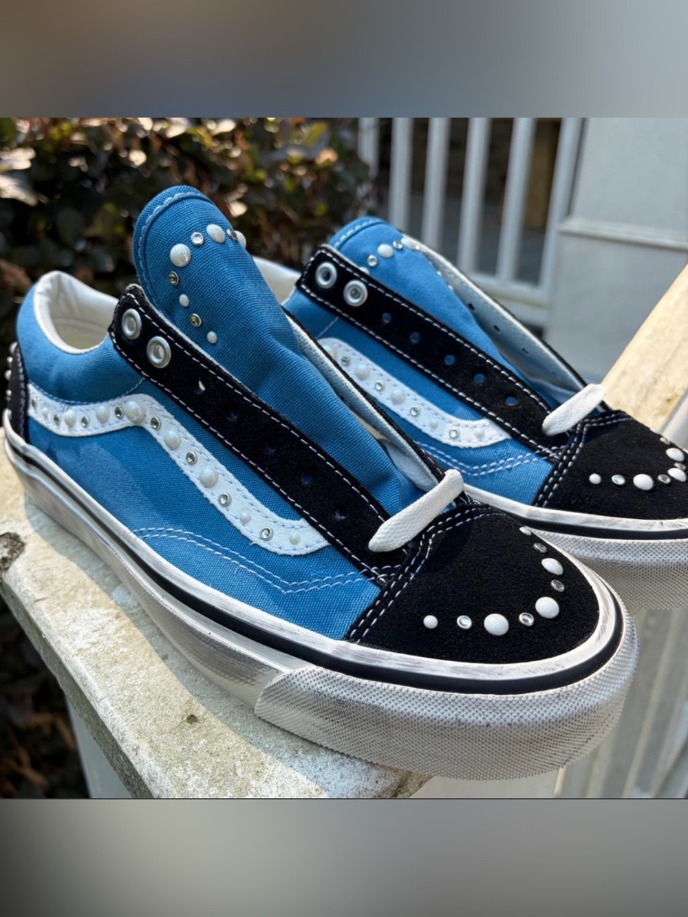 Men’s Blue and Black Studded Skate Sneakers - Vans Style